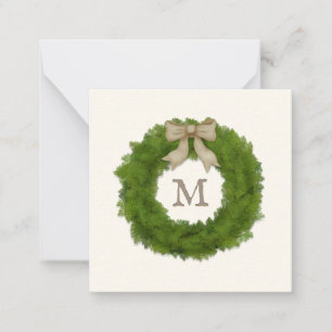 Cypress Wreath With Rustic Bow Custom Monogrammed Card