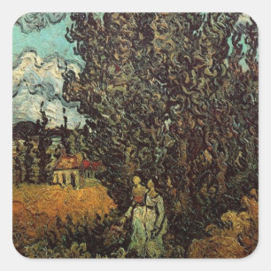 Cypresses and Two Women by Vincent van Gogh Square Sticker
