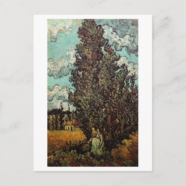 Cypresses and Two Women, Vincent van Gogh Postcard (Front)