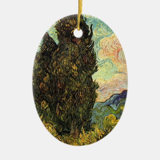 Cypresses by Vincent van Gogh Ceramic Tree Decoration (Front)
