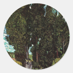 Cypresses with Female Figures by Vincent van Gogh Classic Round Sticker