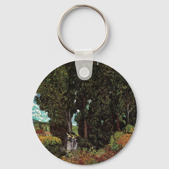Cypresses with Female Figures by Vincent van Gogh Key Ring (Front)