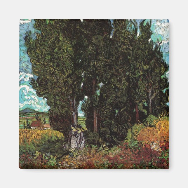 Cypresses with Female Figures by Vincent van Gogh Magnet (Front)