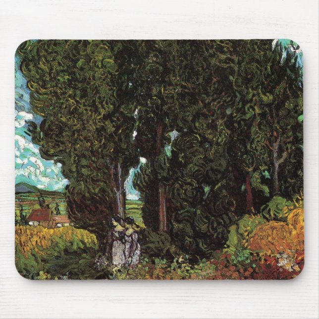 Cypresses with Female Figures by Vincent van Gogh Mouse Mat (Front)
