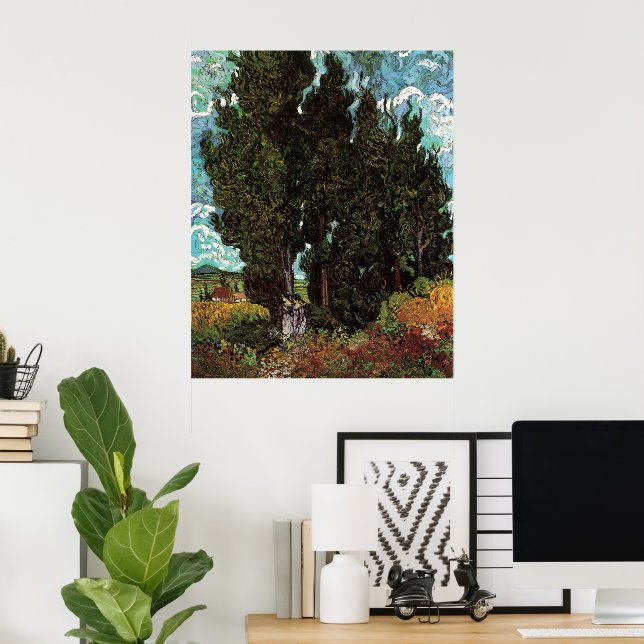 Cypresses with Female Figures by Vincent van Gogh Poster (Home Office)