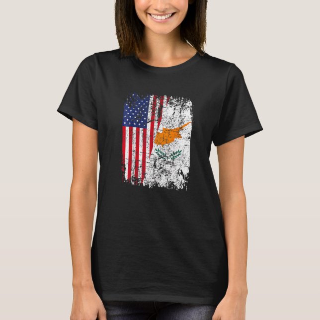 CYPRIOT ROOTS Half American Flag USA CYPRUS FLAG T-Shirt (Front)