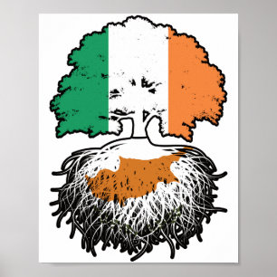 Cyprus Cypriot Irish Ireland Tree Roots Flag Poster