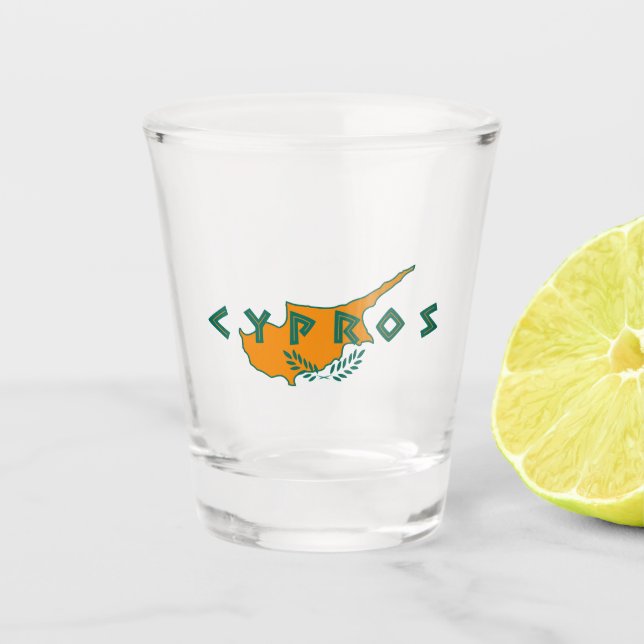 Cyprus cypros country flag text symbol greek trave shot glass (Front)