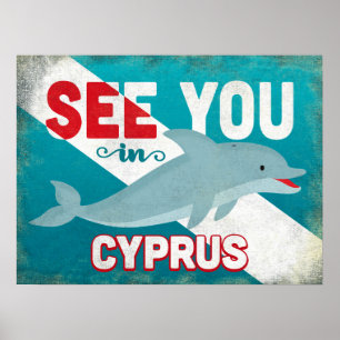 Cyprus Dolphin - Retro Vintage Travel Poster