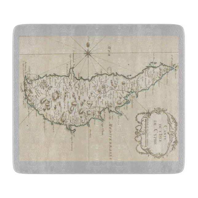 Cyprus island Mediterranean map old antique brown Cutting Board (Front)