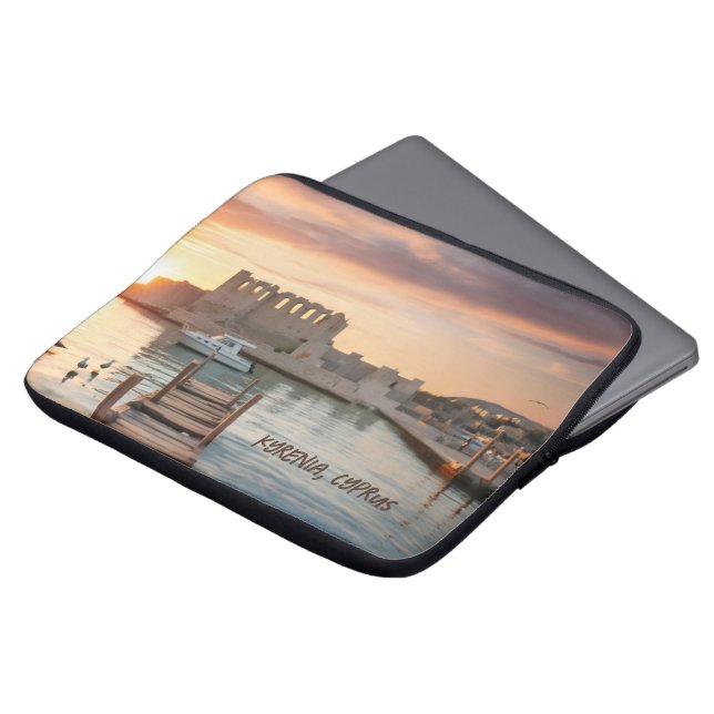 Cyprus Kyrenia Watercolor Sketch with Yacht |  Laptop Sleeve (Front Top)