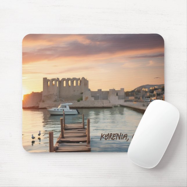 Cyprus Kyrenia Watercolor Sketch with Yacht |  Mouse Mat (With Mouse)