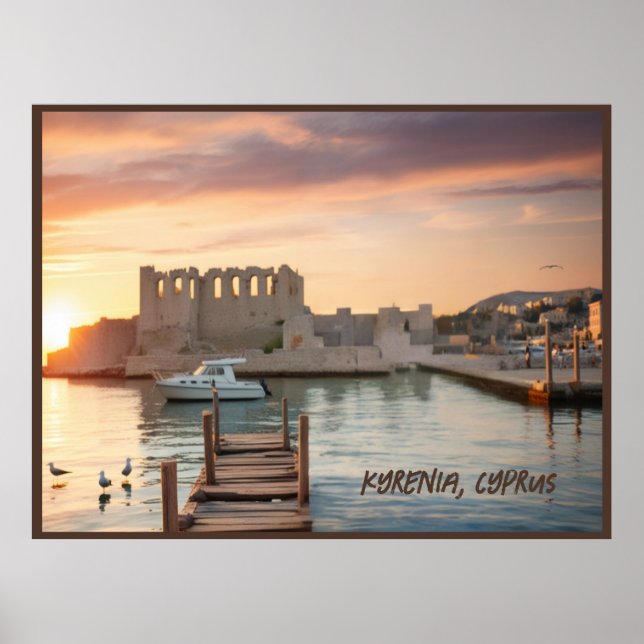 Cyprus Kyrenia Watercolor Sketch with Yacht |  Poster (Front)