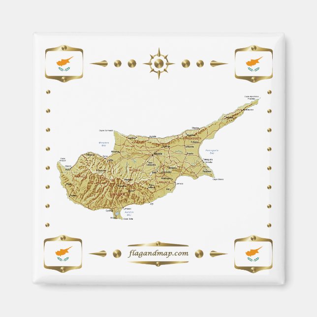 Cyprus Map + Flags Magnet (Front)