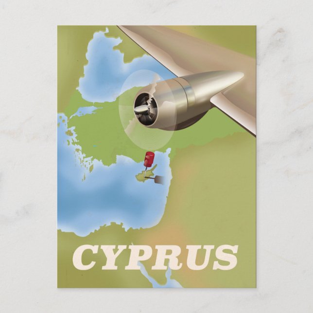 Cyprus map vintage travel poster postcard (Front)