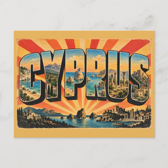 Cyprus Sea Stack Mountains Monastery Art Postcard (Front)