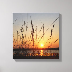 Cyprus sunset lake red orange nature sky plants en canvas print