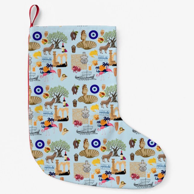 Cyprus Symbols Travel Lovers Small Christmas Stocking (Front)