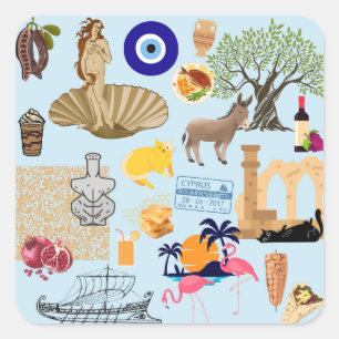 Cyprus Symbols Travel Lovers Square Sticker