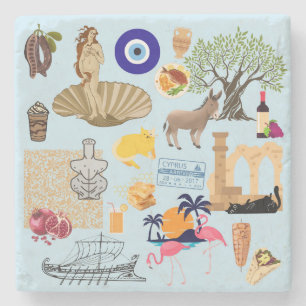 Cyprus Symbols Travel Lovers Stone Coaster