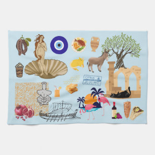 Cyprus Symbols Travel Lovers Tea Towel