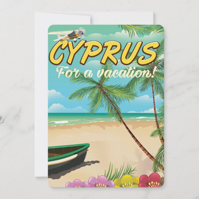 Cyprus vintage beach travel poster invitation (Front)
