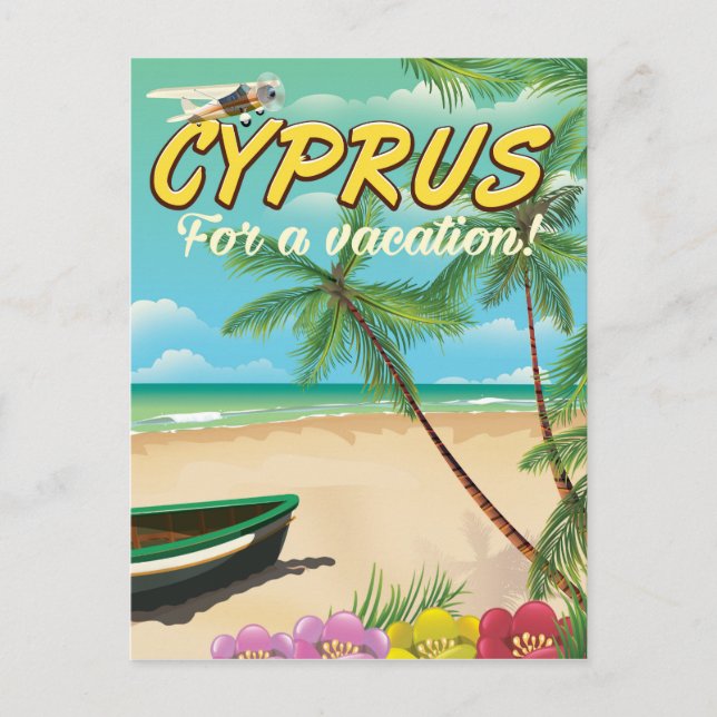 Cyprus vintage beach travel poster postcard (Front)