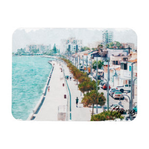 Cyprus Watercolor Beach Vintage Travel Magnet