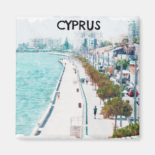 Cyprus Watercolor Beach Vintage Travel Magnet