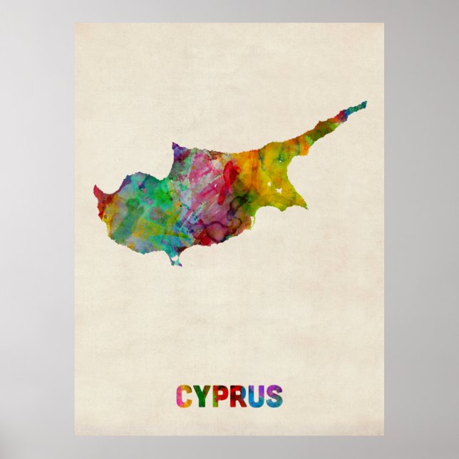Cyprus Watercolor Map Poster (Front)