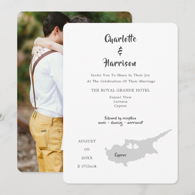 Cyprus Wedding Destination Photo Invitation (Front/Back)