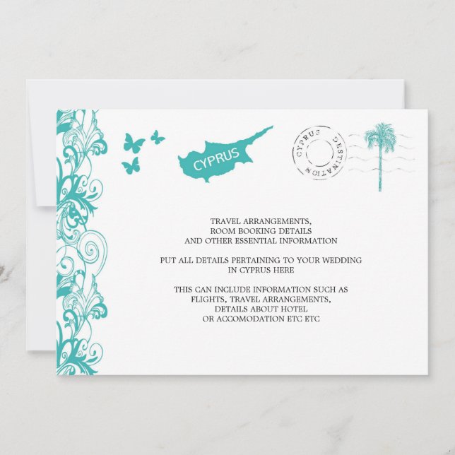 Cyprus Wedding Travel Information Invitation (Front)