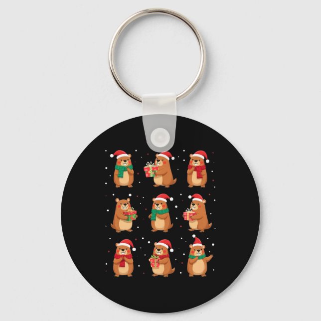Cypybaras Christmas Santa Hat Funny Cypybara Lover Key Ring (Front)