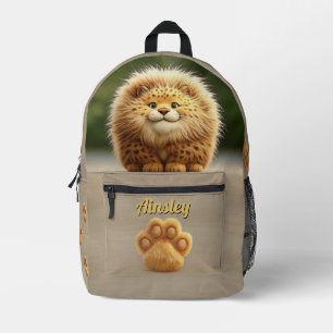 Cyran the Fluffy Leopard Beige with Paw Prints Printed Backpack