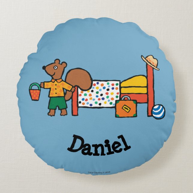 Cyril the Squirrel on Vacation Round Cushion (Front)