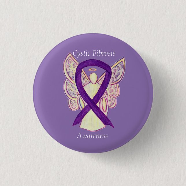 Cystic Fibrosis Awareness Angel Ribbon Art Pin (Front)