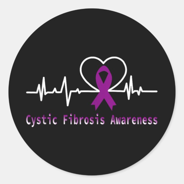 Cystic Fibrosis Awareness Heartbeat Support Purple Classic Round Sticker (Front)