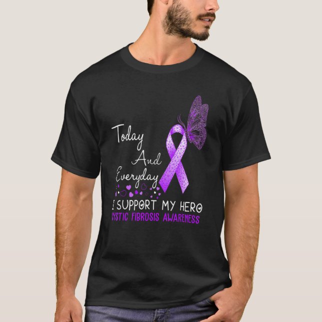 Cystic Fibrosis Awareness I Support My Hero Butter T-Shirt (Front)