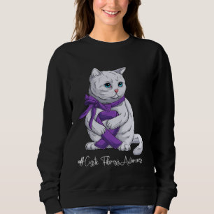 Cystic Fibrosis Awareness Month Purple Ribbon Cat Sweatshirt