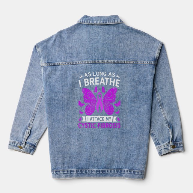 Cystic Fibrosis Awareness Purple Ribbon I Attack M Denim Jacket (Back)