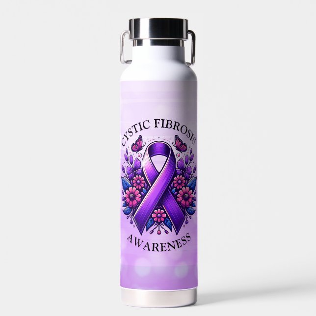 Cystic Fibrosis Awareness Ribbon Water Bottle (Front)