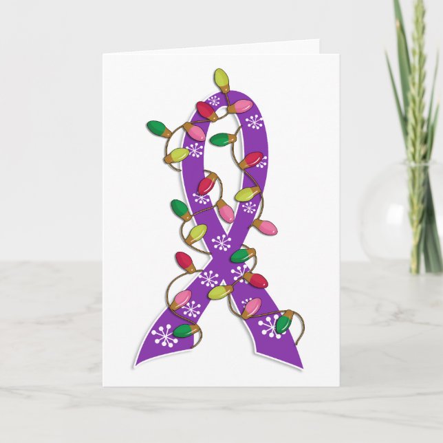 Cystic Fibrosis Christmas Lights Ribbon Holiday Card (Front)