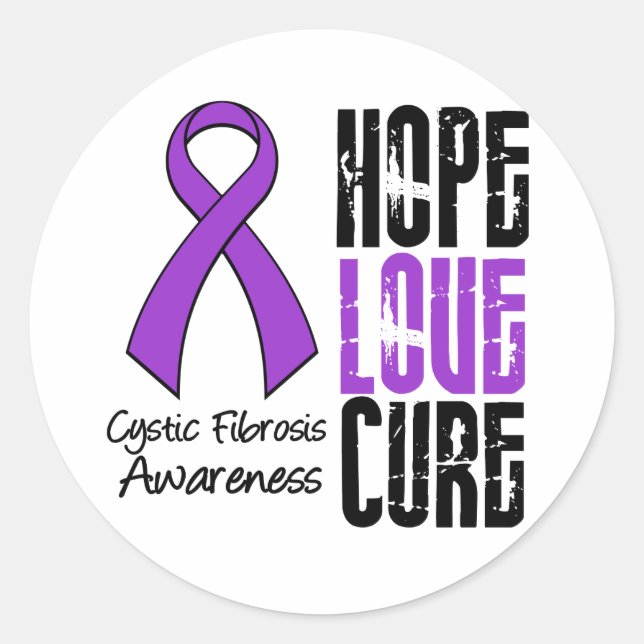 Cystic Fibrosis Hope Love Cure Ribbon Classic Round Sticker (Front)