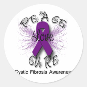 Cystic Fibrosis Peace Love Cure Butterfly 2 Classic Round Sticker