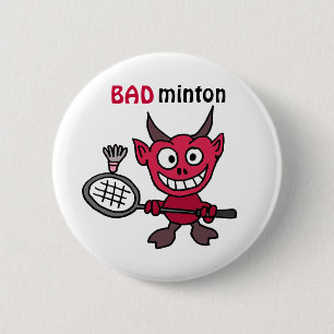 CZ- Devil Playing BADminton Cartoon 6 Cm Round Badge