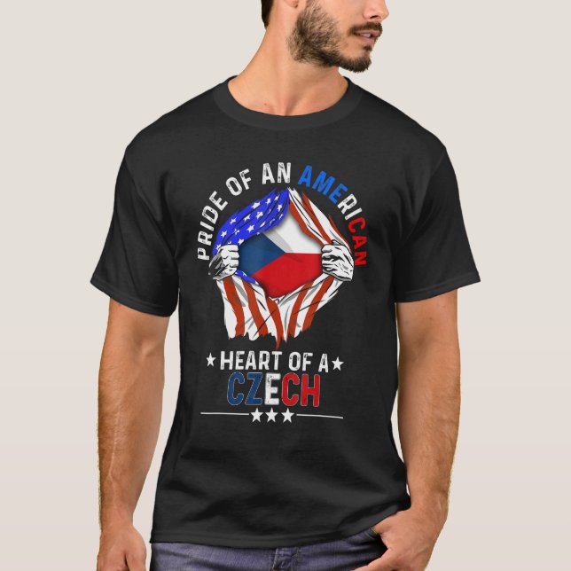 Czech American America Pride Foreign Country Czech T-Shirt (Front)