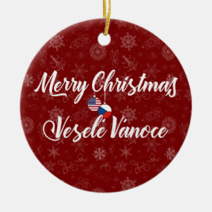 Czech American Bilingual Merry Christmas Ceramic Tree Decoration