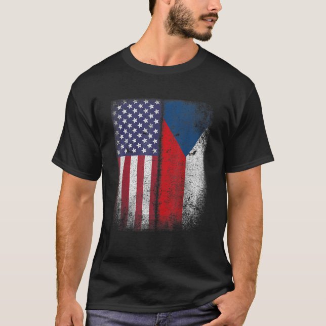 Czech American Flag T shirt Czech Republic Usa Ces (Front)