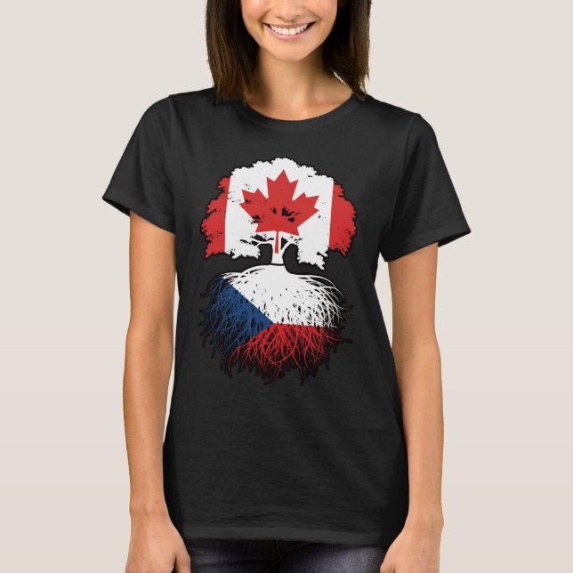 Czech Canadian Canada Tree Roots Flag T-Shirt (Front)