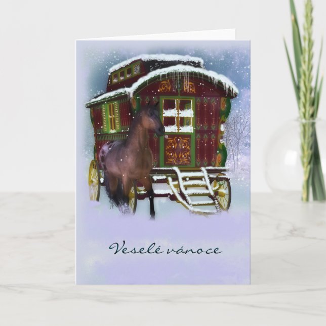 Czech Christmas Card - Horse And Old Caravan - Ves (Front)